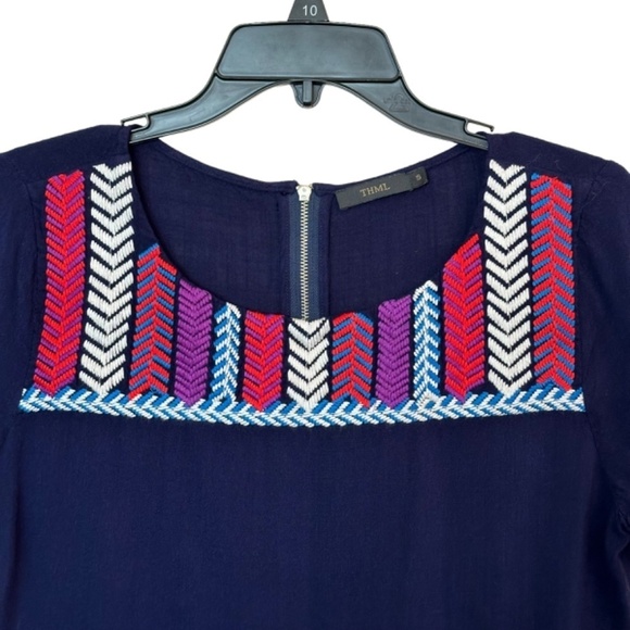 THML Women's Top S Embroidered Short Sleeve Boho Back Zip Closure Western Rodeo - Picture 4 of 13